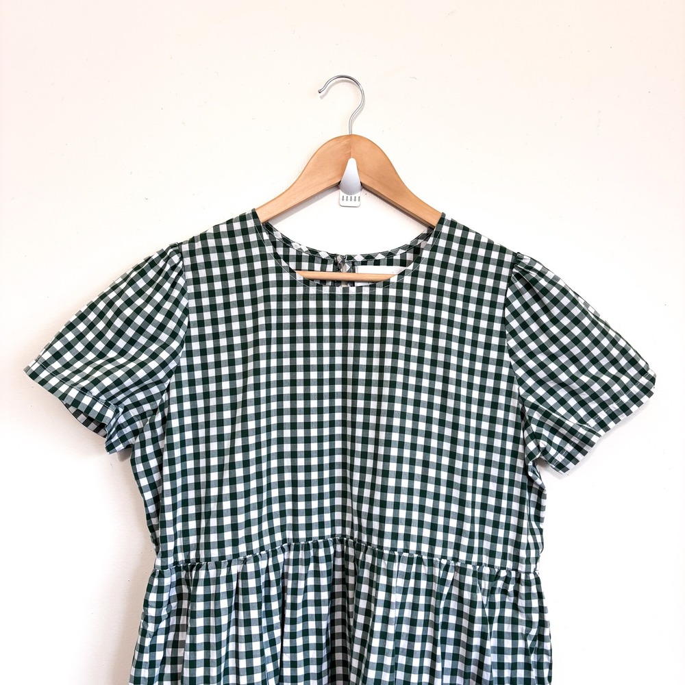Tradlands Gingham Tiered Lagenlook Midi Dress Size S Green Minimalist Oversized - Picture 7 of 13